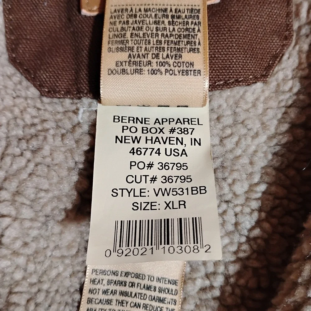 Berne Mens XL Brown Duck Canvas Heartland Sherpa Lined Workwear Vest Rileys Rich